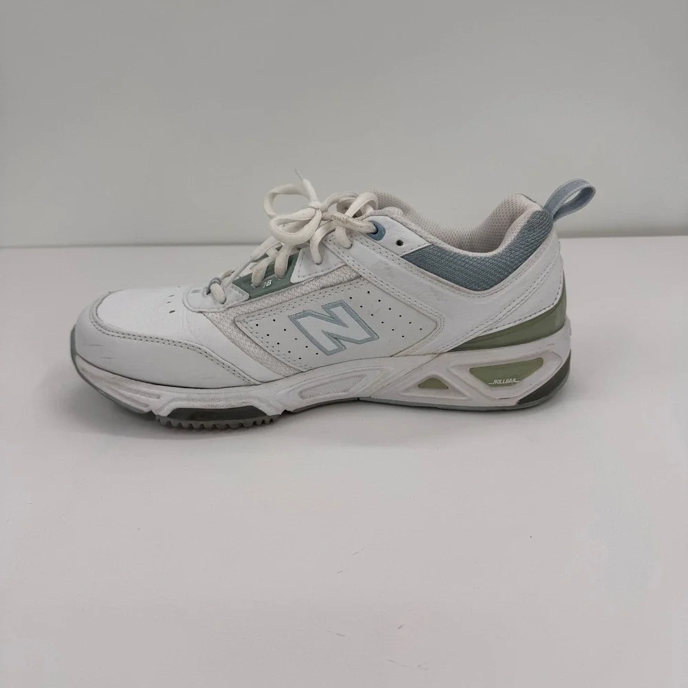 New Balance 855 Women's 8 Roll Bar White Blue Leather Walking Shoes - Picture 6 of 13